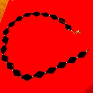 Black Onyx handmade artisan necklace, almost choker sized
